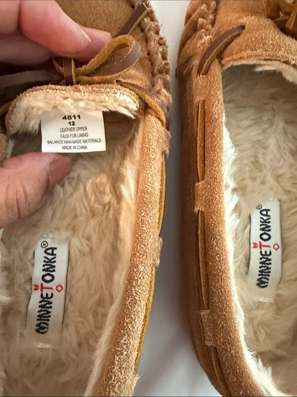Minnetonka Kids Cassie Moccasins in Cinnamon Brown with Faux Fur